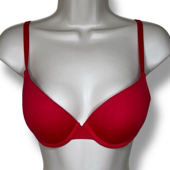 Pink Victorias Secret Red Wear Everywhere Push Up Bra Size 34C Convertible Strap - Picture 1 of 15